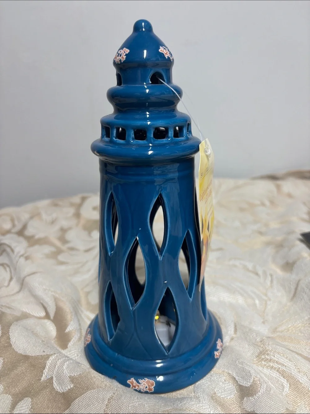 Blue Ceramic Lighthouse with LED Light 8 inches tall New with tag